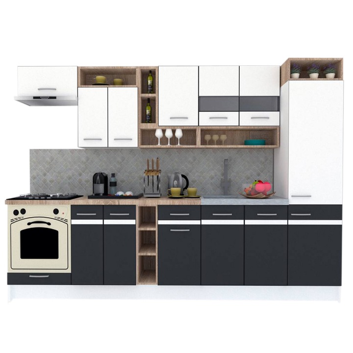 Set Bucatarie Genarom COSSY NEW 310 B2, Alb / Gri