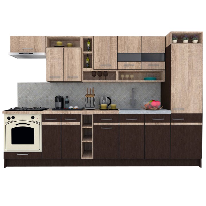 Set Bucatarie Genarom COSSY NEW 310 B2, Wenge / Stejar Sonoma