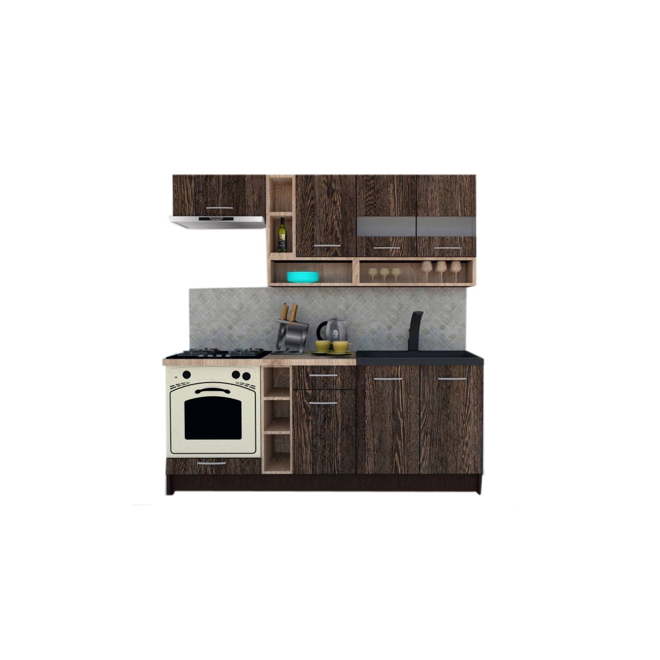 Set Bucatarie Genarom COSSY NEW 200, Wenge / Decor 7648