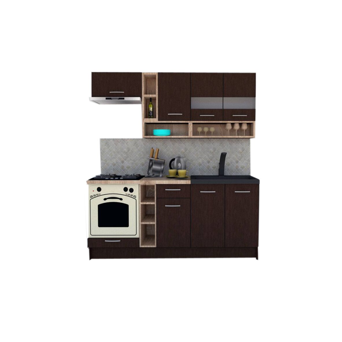 Set Bucatarie Genarom COSSY NEW 200, Wenge / Decor 8548