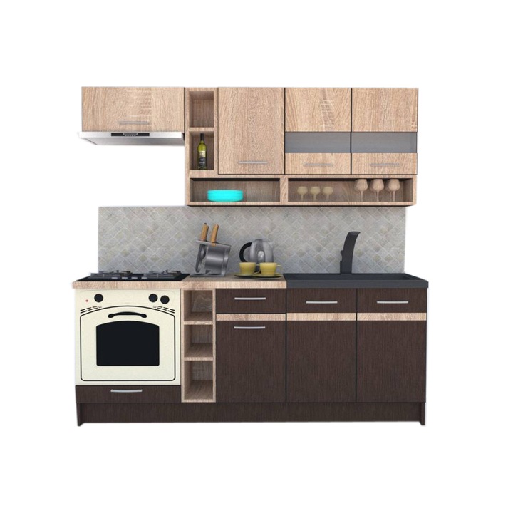 Set Bucatarie Genarom COSSY NEW 200, Wenge / Stejar Sonoma