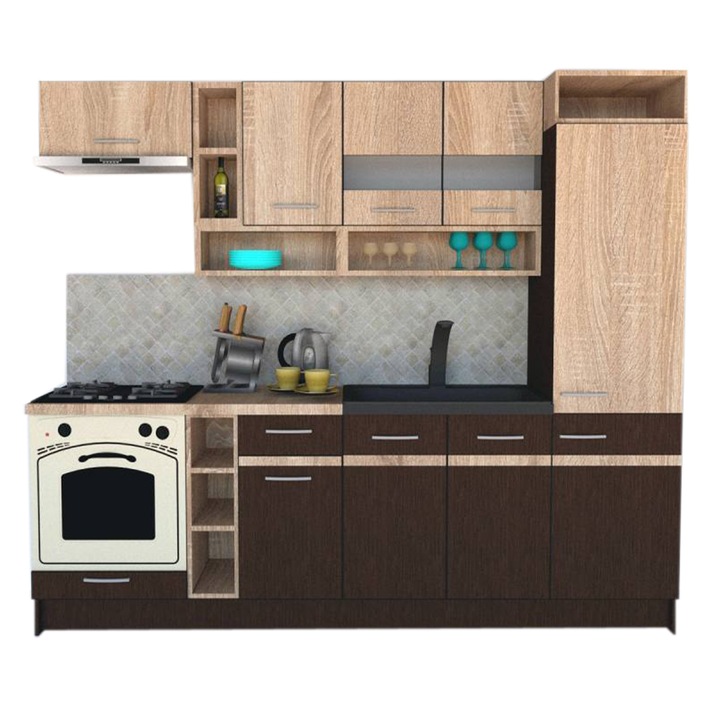 Set Bucatarie Genarom COSSY NEW 250 A1, Wenge / Stejar Sonoma