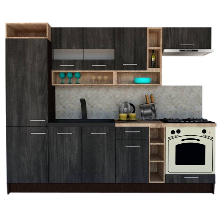 Set Bucatarie Genarom COSSY NEW 250 A2, Wenge / Decor 8509