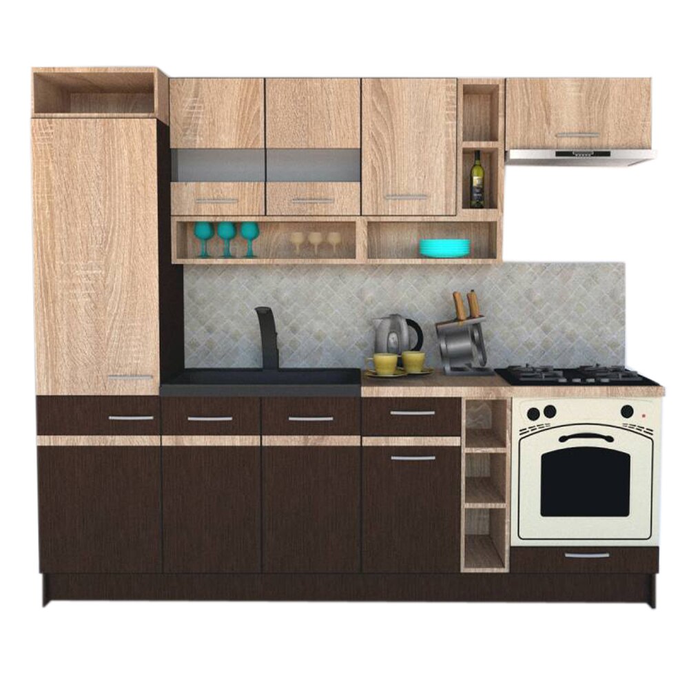Set Bucatarie Genarom COSSY NEW 250 A2, Wenge / Stejar Sonoma