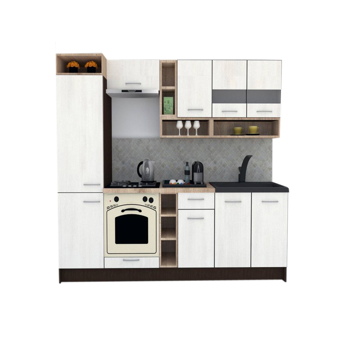 Set Bucatarie Genarom COSSY NEW 250 B1, Wenge / Decor 8508