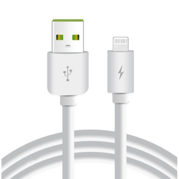 Cablu de date, compatibil cu iPhone/iOS, Lightning, Incarcare 2.4A, Fast Charging, Transfer Date, 2m, Alb