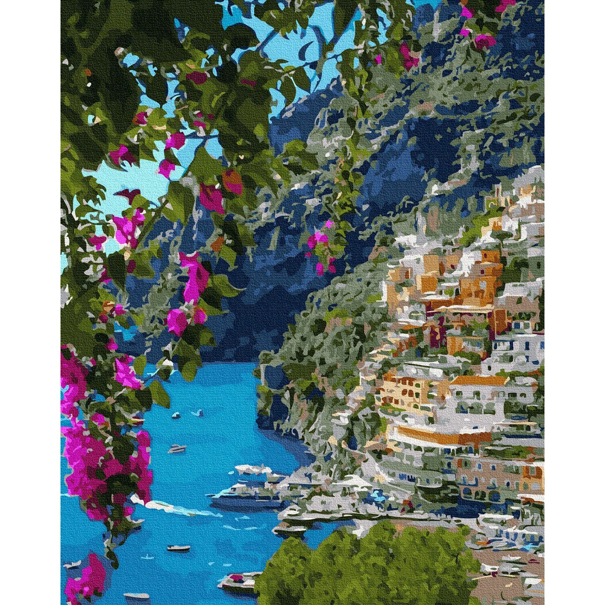 Set Picturi Pe Numere Acuarello Positano 40x50cm Culori Acrilice Pensule Panza Incadrata 