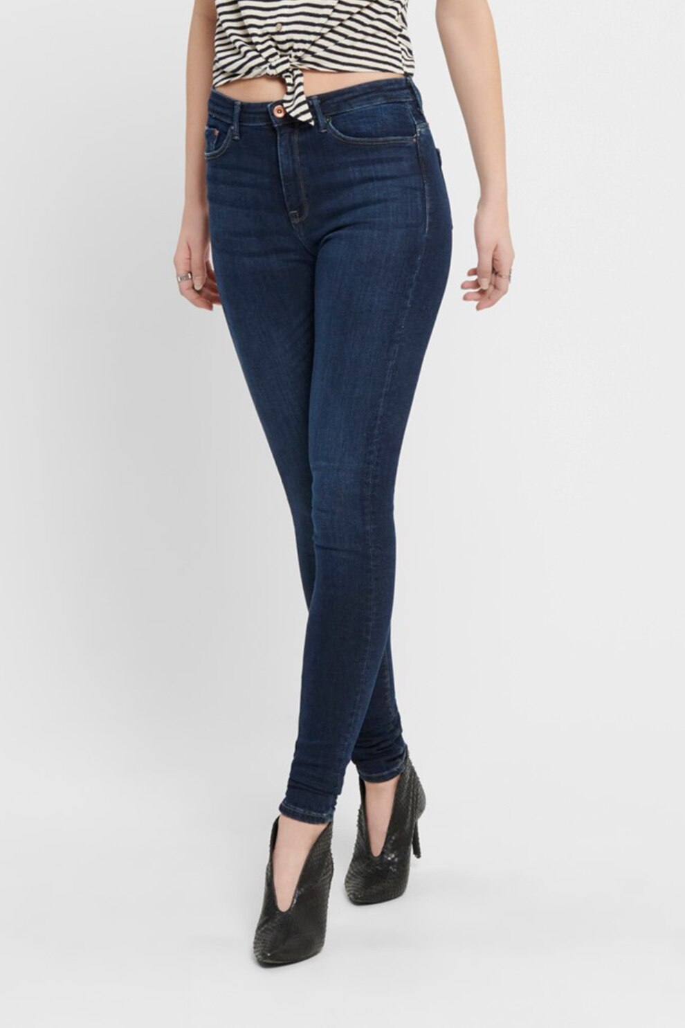 Only, Blugi skinny cu talie inalta, Bleumarin inchis, XS-L30