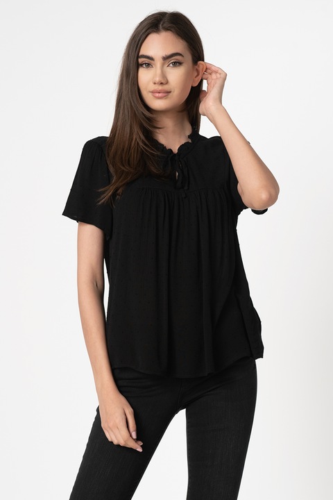 JdY, Bluza texturata cu maneci scurte Lima Life, Negru