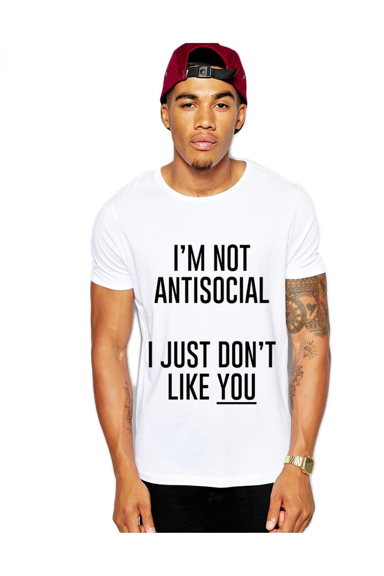 Tricou alb barbati, I'm not antisocial, Alb