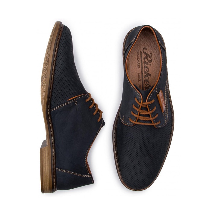 Pantofi din piele naturala pentru Barbati, Rieker, BLEUMARIN, 43 EU