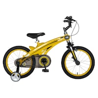 Bicicleta copii Lanq W1639D, roata 16", cadru aliaj magneziu, frana C-Brake, roti ajutatoare, 4-6 ani, galben/negru