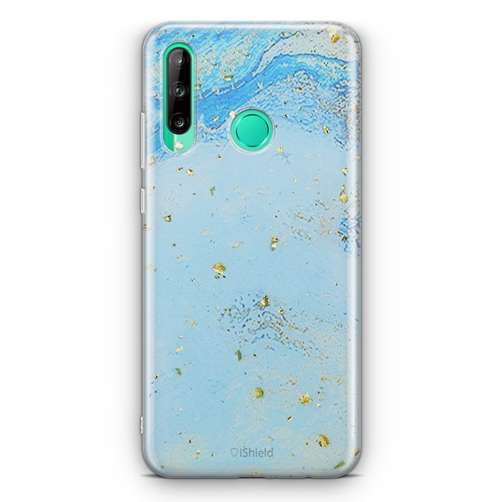 Калъф съвместим с Huawei Y6p - цветен силикон, iShield Smart Fit, Marble Design - син