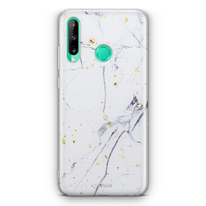 Калъф Huawei Y6p - цветен силикон, iShield Smart Fit, Marble Design - Бял