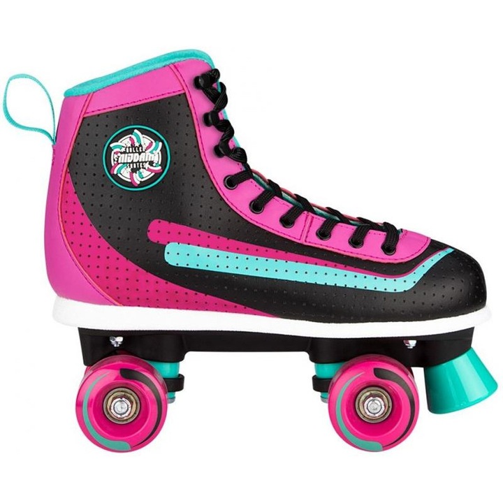 Nijdam Retro Smash Quad Roller, fekete/rózsaszín/türkiz, 38