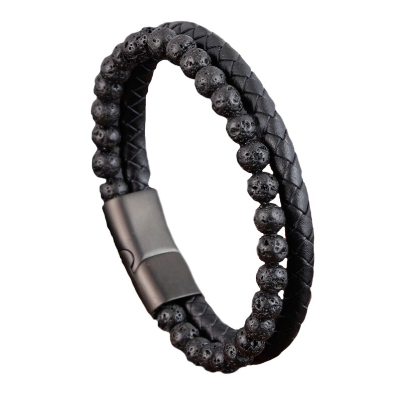 Bratara barbati MYSTYLE Lava Stone piele naturala