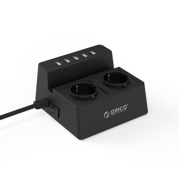 Priza alimentare Orico HUB - 5x USB, Putere 2500W, Negru Priza alimentare Orico HUB - 5x USB, Putere 2500W, Negru