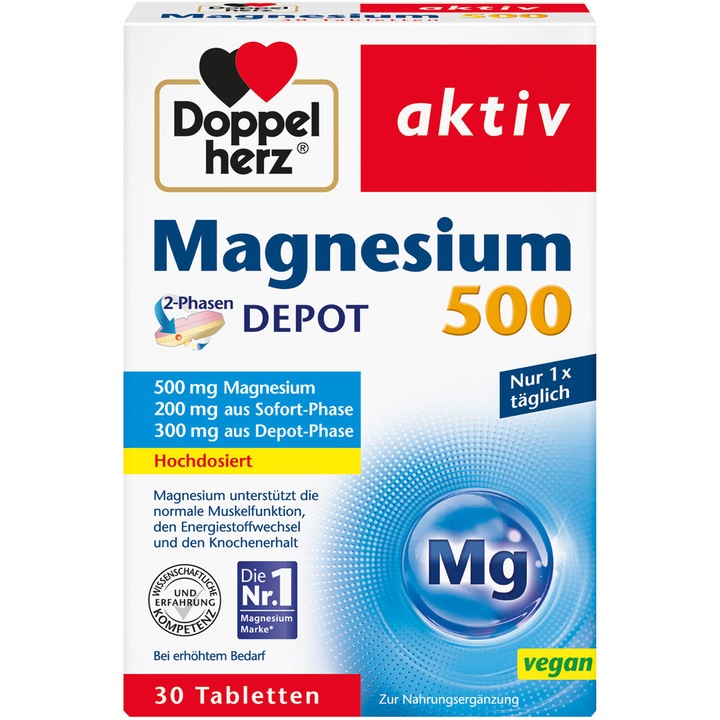 Supliment alimentar DOPPELHERZ AKTIV MAGNEZIU 500MG, 30 tablete
