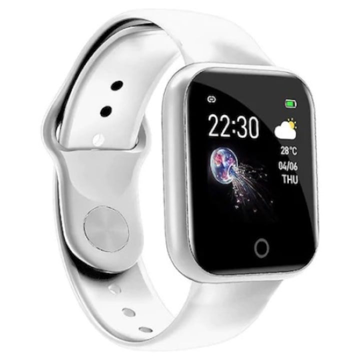Bratara Fitness / Smartwatch MCT I20, Bluetooth 4.0, Notificari Social Media si apeluri, SMS-uri, Monitorizare ritm cardiac si tensiune arteriala, Alb