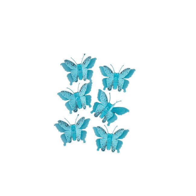 Set 6 stickere fosforescente cu Fluturasi 3D, dimensiune 5.5x 8 cm, culoare albastru