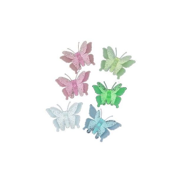 Set 6 stickere fosforescente cu Fluturasi 3D, dimensiune 5.5x 8 cm, multicolor
