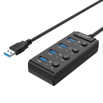 Adaptor HUB 4-in-1 Orico USB - 4x USB 3.0, Negru Adaptor HUB 4-in-1 Orico USB - 4x USB 3.0, Negru