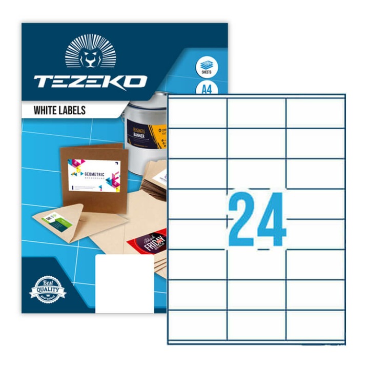 70*36 mm Tezeko A4 íves etikett címke, fehér színű (100 ív/doboz)