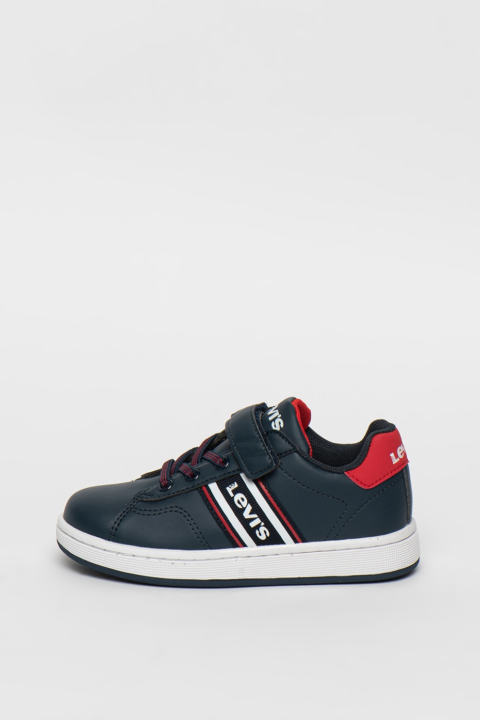 Levi's Kids, Pantofi sport din piele ecologica cu detalii logo Brandon Mini, Bleumarin/Rosu, 22 EU