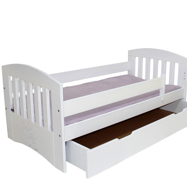 Pat pentru copii Transilvan, Simba, Lemn Masiv, 80x160 cm, Alb - eMAG.ro