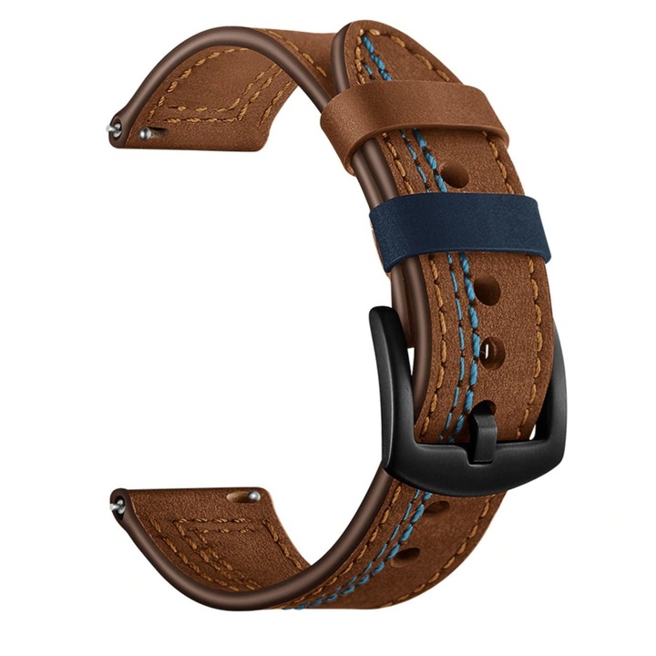 Smart Pulse Avangard valódi bőrszíj univerzális 22 mm-es Huawei karóra GT/GT2/GT2 Pro/Watch 3/ Watch 3 pro Samsung óra 46 óra 3 stb Világosbarna kék öltés