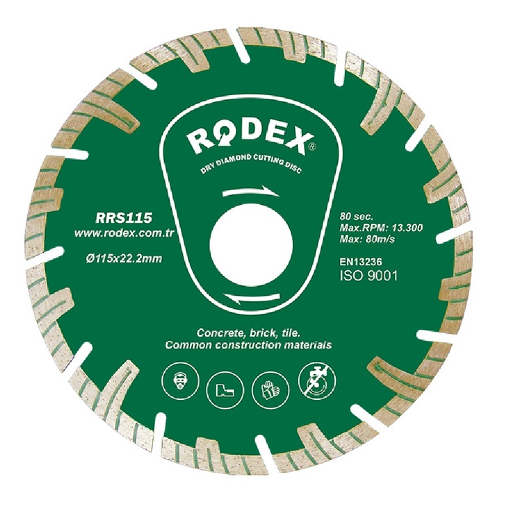 Диамантен Диск Турбо Rodex, за Сухо Рязане, Размер 115 мм, Висок Сегмент