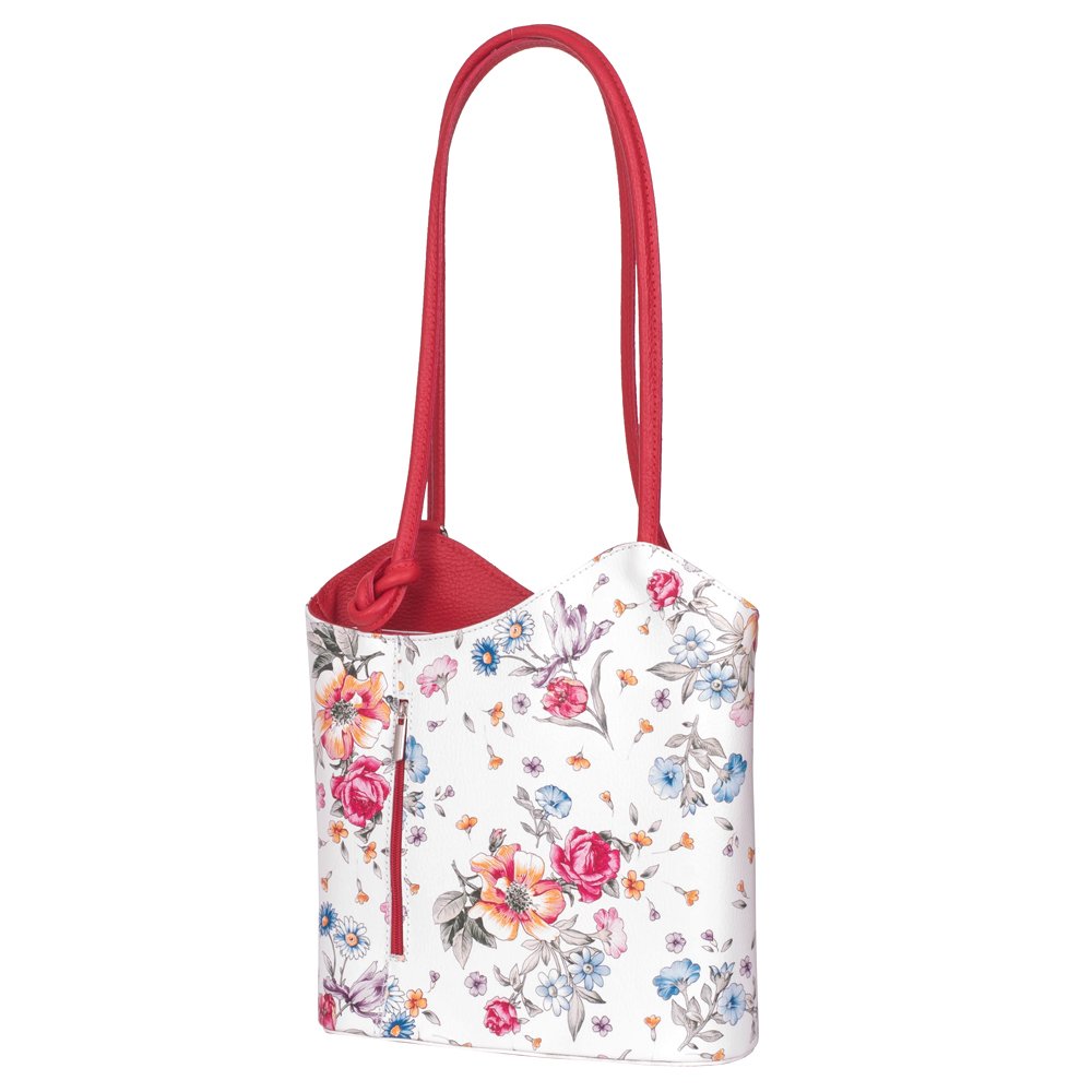 Geanta din piele cu model floral Viola, manere rosii