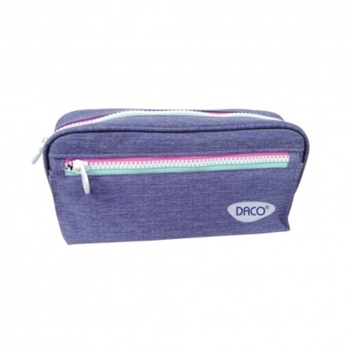 DACO pénztárca típusú toll, 22x11x8,5 cm, három cipzár, poliészter, lila