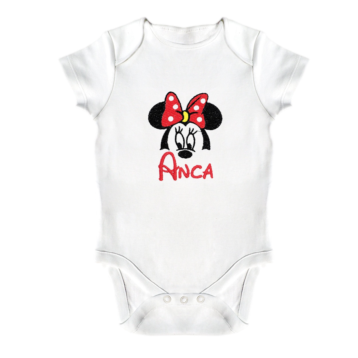 Body bebe, LWS, bumbac organic, brodat, model Minnie Anca, Alb