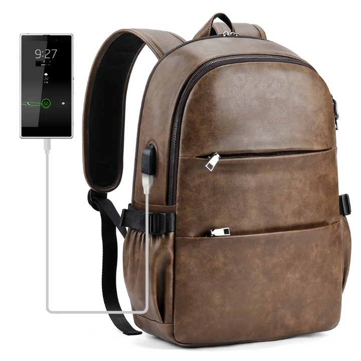 Férfi okos laptop hátizsák, JERMYN'S Carter, bőr, barna