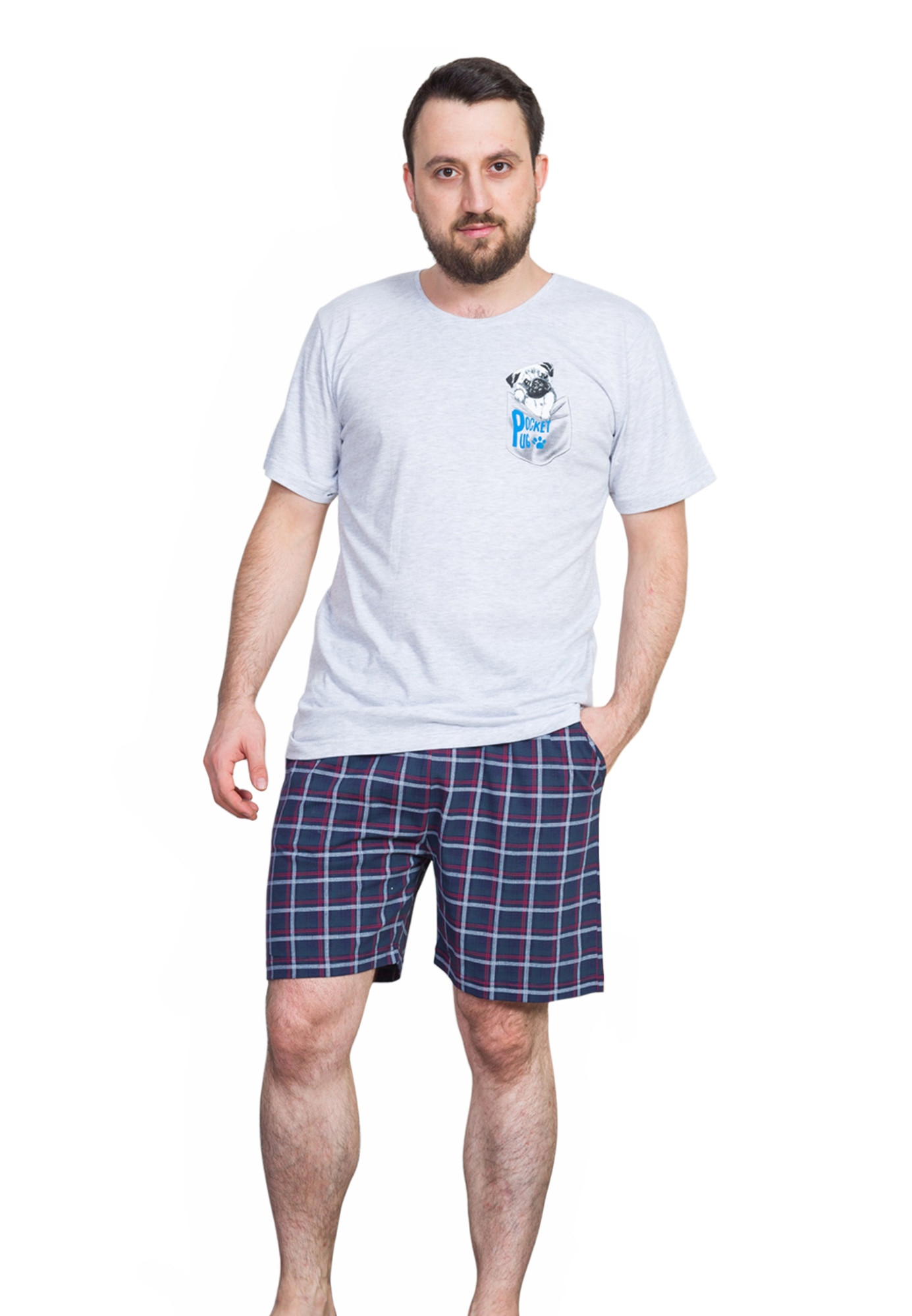 Pijama barbati Gazzaz by Vienetta, model Pocket Pug , gri melange