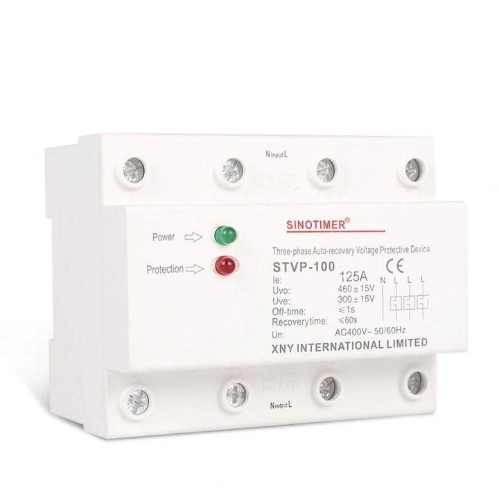 Releu siguranta digitala de protectie tensiune, Sinotimer, 125A, STVP-100, recuperare automata