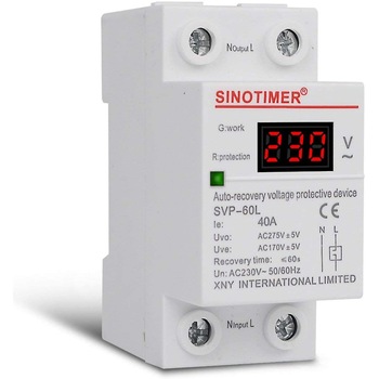 Releu siguranta digitala de protectie tensiune, 40A, 230V, SVP-60L, recuperare automata Releu siguranta digitala de protectie tensiune, 40A, 230V, SVP-60L, recuperare automata