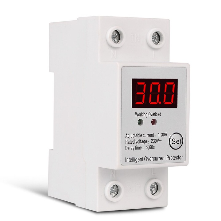 Releu siguranta digitala de protectie tensiune, Sinotimer, 30A, 230V, SAP-30A, recuperare automata cu afisaj LED