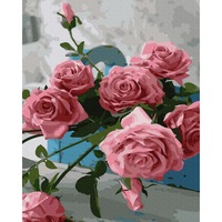 Set picturi pe numere, Acuarello, Pink Roses, 40x50cm, culori acrilice, pensule, panza incadrata pe o rama de lemn
