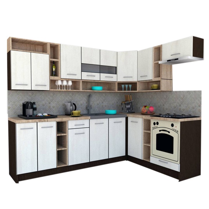 Set Bucatarie de Colt Genarom COSSY NEW DR 180-260, Wenge / Decor 8508