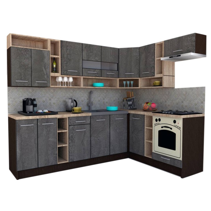 Set Bucatarie de Colt Genarom COSSY NEW DR 180-260, Wenge / Decor K352