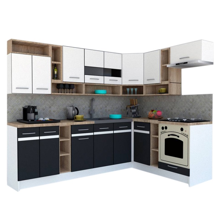 Set Bucatarie de Colt Genarom COSSY NEW DR 180-260, Alb / Gri