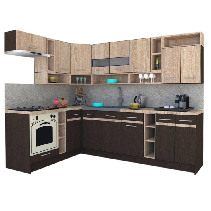 Set Bucatarie de Colt Genarom COSSY NEW ST 180-260, Wenge / Stejar Sonoma