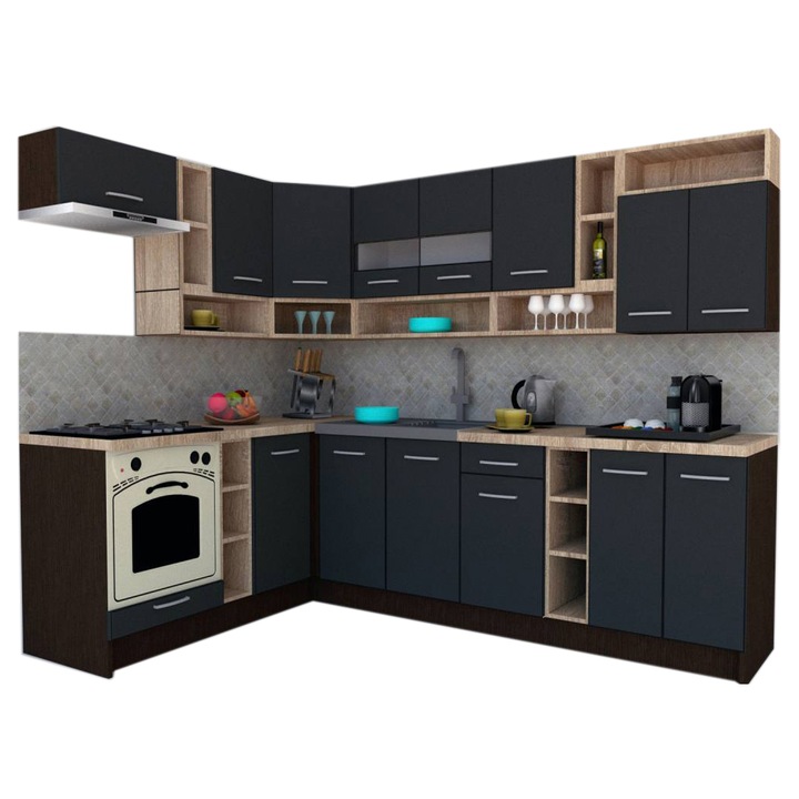 Set Bucatarie de Colt Genarom COSSY NEW ST 180-260, Wenge / Decor 0164