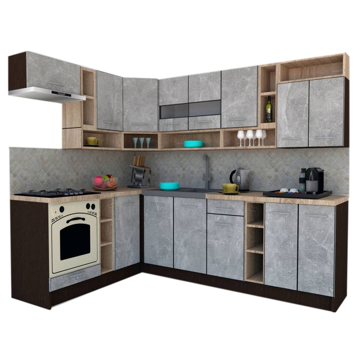 Set Bucatarie de Colt Genarom COSSY NEW ST 180-260, Wenge / Decor 4298