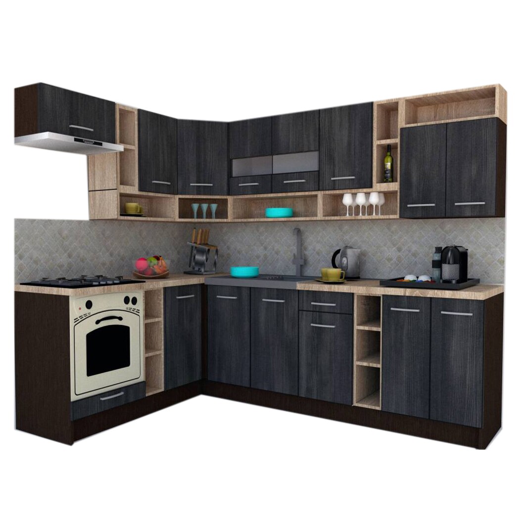 Set Bucatarie de Colt Genarom COSSY NEW ST 180-260, Wenge / Decor 8509