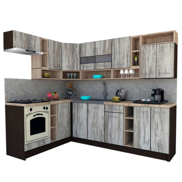 Set Bucatarie de Colt Genarom COSSY NEW ST 180-260, Wenge / Decor K084