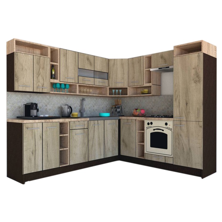 Set Bucatarie de Colt Genarom COSSY NEW DR 230-260, Wenge / Decor K002