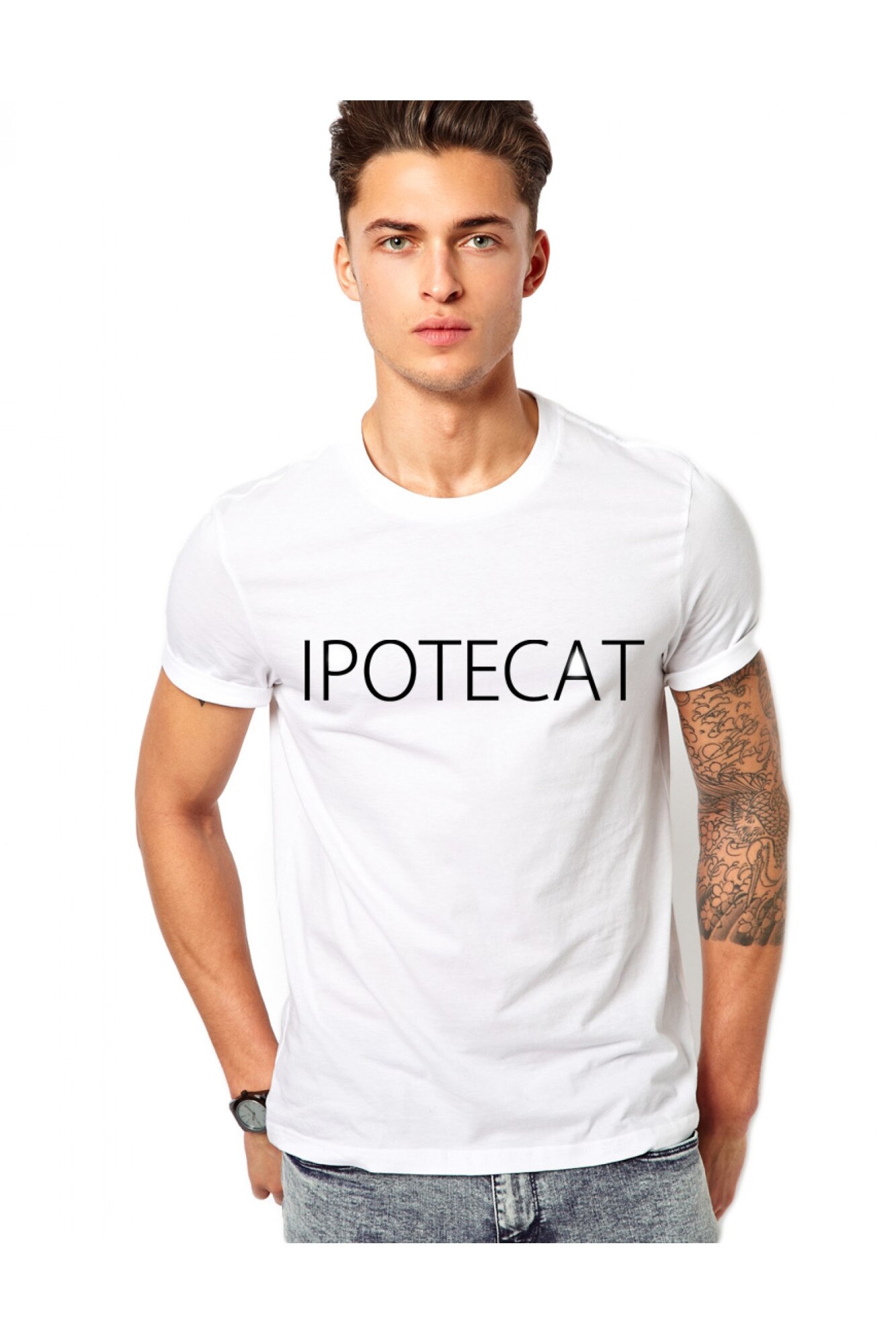 Tricou alb barbati - Ipotecat, S